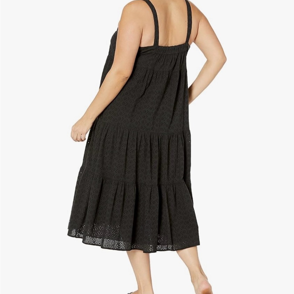 Women’s Black Eyelet Long Sleeve Dress - Sleeveless Tiered Maxi - Picture 9 of 11